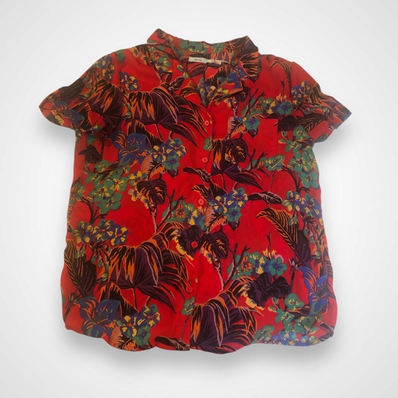 Red Floral Hawaiian Shirt by Kimchi Blue Small - Picture 1 of 5